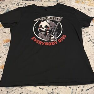 Black Graphic T-Shirt with Grim Reaper Design size large